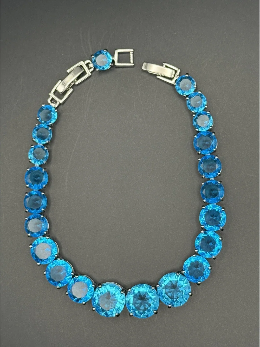candy+clover elite chunky aqua blue crystal 14k white gold plated bracelet